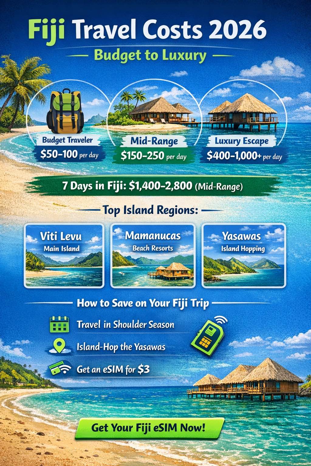 تكاليف السفر إلى فيجي 2026: دليل ميزانية شامل للجزر