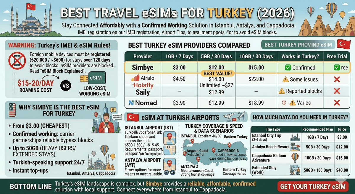 2026年トルコのベストeSIM：ブロック対策＆空港情報