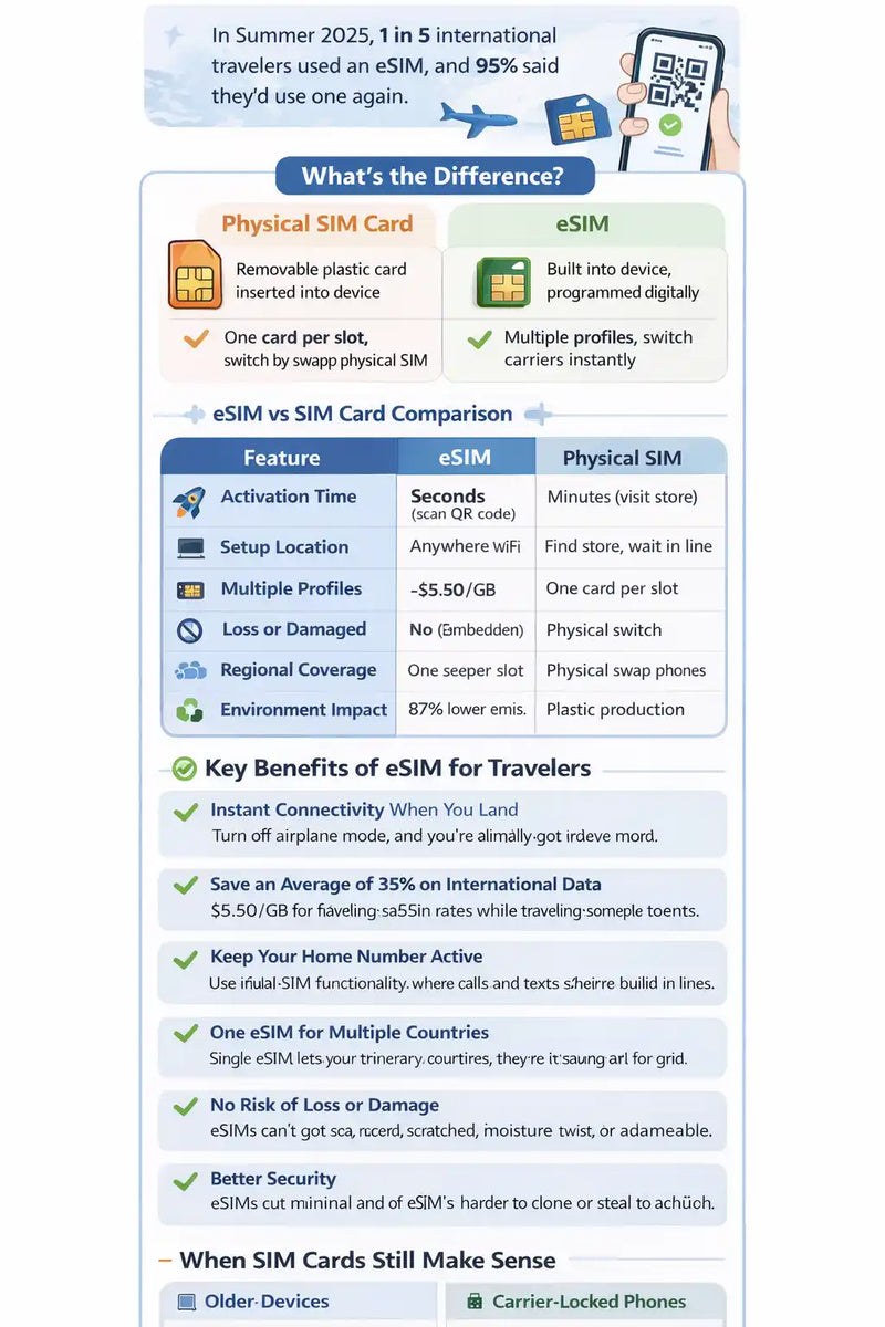 الفرق بين eSIM وبطاقة SIM للمسافرين
