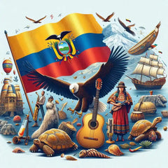 the essence of Ecuador, with vibrant colors and elements that represent the continent's diverse cultures, wildlife and landscapes. Incorporate iconic symbols such as traditional natural features. The style should be a harmonious mix of abstract and realistic imagery to convey a sense of the rich diversity of African heritage.