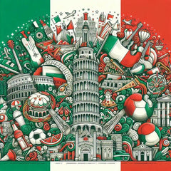 the essence of Italy, with vibrant colors and elements that represent the continent's diverse cultures, wildlife and landscapes. Incorporate iconic symbols such as traditional natural features. The style should be a harmonious mix of abstract and realistic imagery to convey a sense of the rich diversity of African heritage.