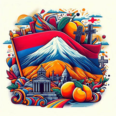 the essence of Armenia, with vibrant colors and elements that represent the continent's diverse cultures, wildlife and landscapes. Incorporate iconic symbols such as traditional natural features. The style should be a harmonious mix of abstract and realistic imagery to convey a sense of the rich diversity of African heritage.